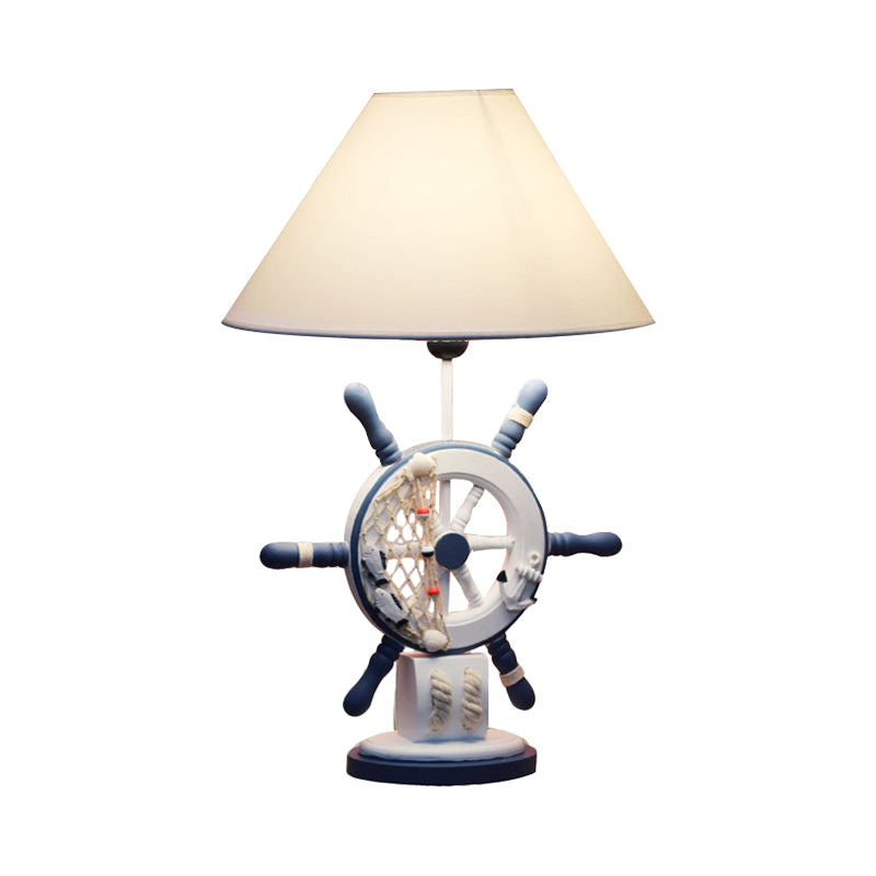 Lifebuoy/Rudder Wooden Table Light Kids 5-Light Blue Nightstand Lamp with Conical Fabric Shade Clearhalo 'Lamps' 'Table Lamps' Lighting' 1903889