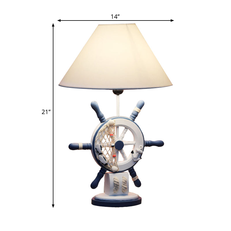 Lifebuoy/Rudder Wooden Table Light Kids 5-Light Blue Nightstand Lamp with Conical Fabric Shade Clearhalo 'Lamps' 'Table Lamps' Lighting' 1903890