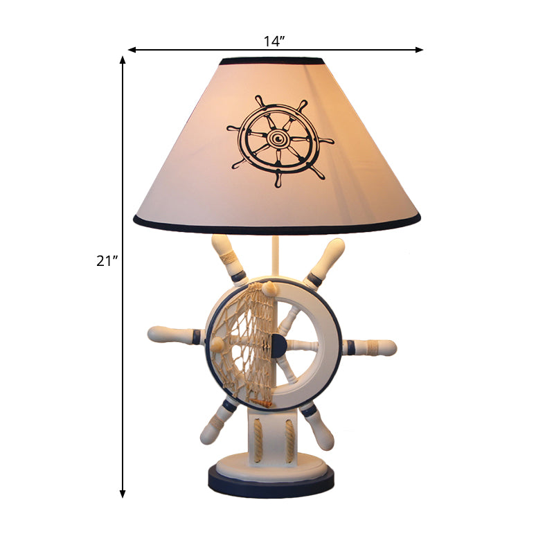 Lifebuoy/Rudder Wooden Table Light Kids 5-Light Blue Nightstand Lamp with Conical Fabric Shade Clearhalo 'Lamps' 'Table Lamps' Lighting' 1903893