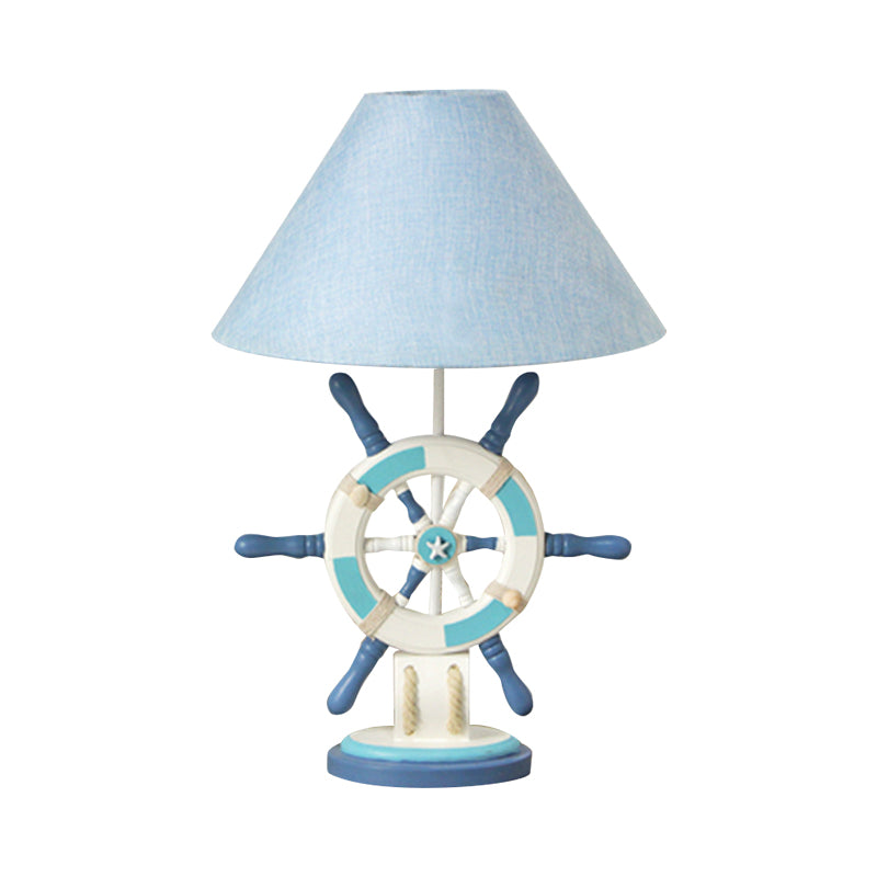 Lifebuoy/Rudder Wooden Table Light Kids 5-Light Blue Nightstand Lamp with Conical Fabric Shade Clearhalo 'Lamps' 'Table Lamps' Lighting' 1903895
