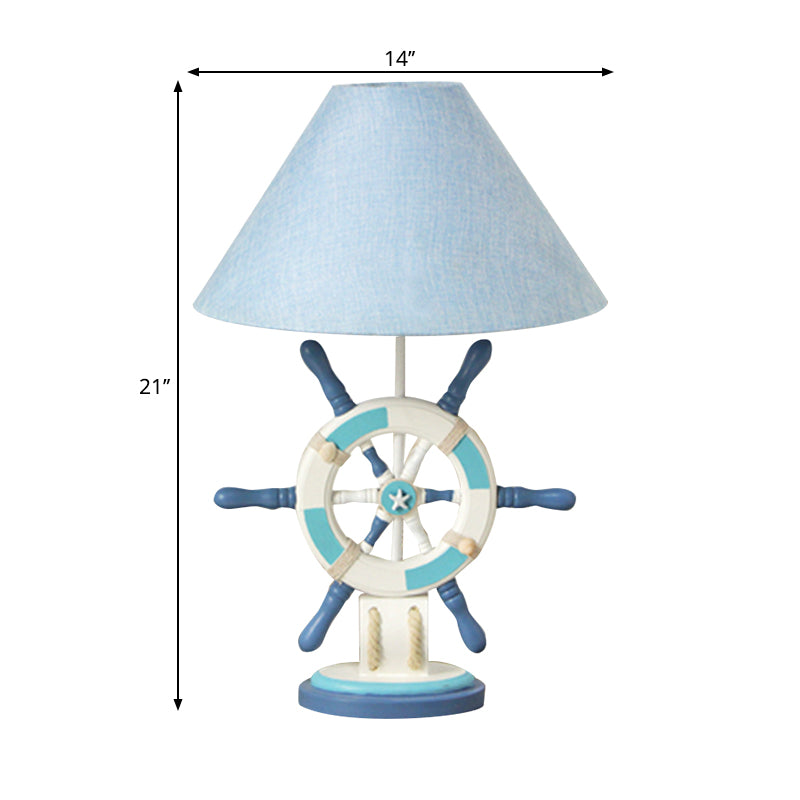 Lifebuoy/Rudder Wooden Table Light Kids 5-Light Blue Nightstand Lamp with Conical Fabric Shade Clearhalo 'Lamps' 'Table Lamps' Lighting' 1903896