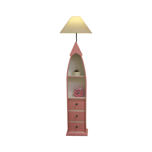 Boat-Shaped Floor Light Kid Wooden Single White Stand Up Lamp with Locker and Cone Shade Clearhalo 'Floor Lamps' 'Lamps' Lighting' 1903910