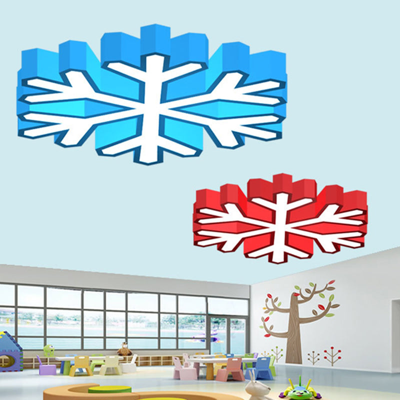 Nursery School LED Flush Light Macaron Red/Yellow/Green Ceiling Mount Fixture with Snowflake Acrylic Shade Clearhalo 'Ceiling Lights' 'Close To Ceiling Lights' 'Close to ceiling' 'Flush mount' Lighting' 1903957