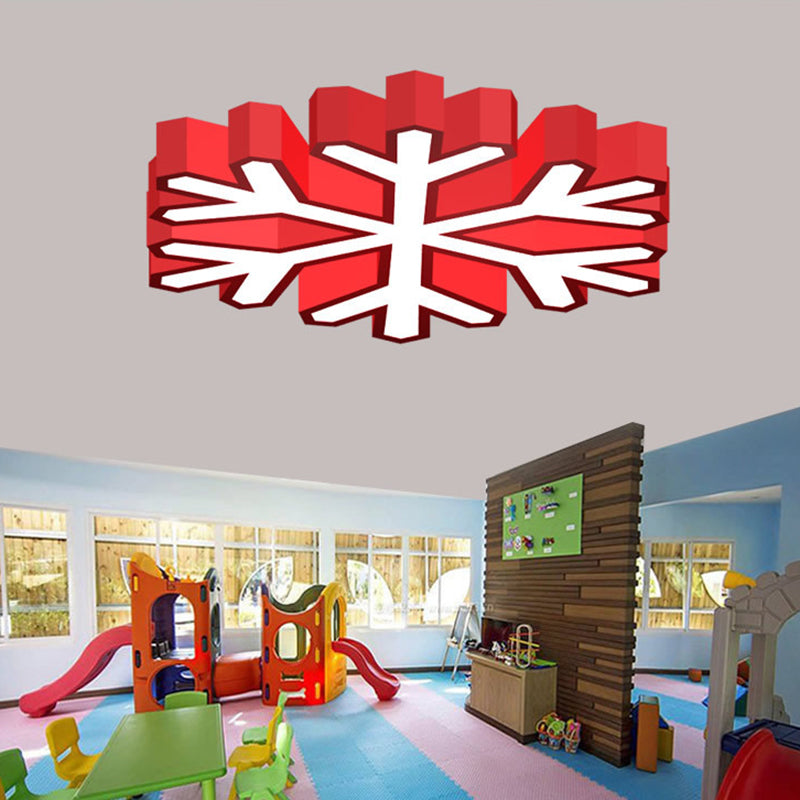 Nursery School LED Flush Light Macaron Red/Yellow/Green Ceiling Mount Fixture with Snowflake Acrylic Shade Red Clearhalo 'Ceiling Lights' 'Close To Ceiling Lights' 'Close to ceiling' 'Flush mount' Lighting' 1903960