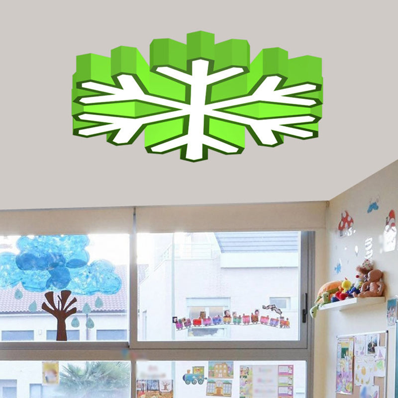 Nursery School LED Flush Light Macaron Red/Yellow/Green Ceiling Mount Fixture with Snowflake Acrylic Shade Green Clearhalo 'Ceiling Lights' 'Close To Ceiling Lights' 'Close to ceiling' 'Flush mount' Lighting' 1903962