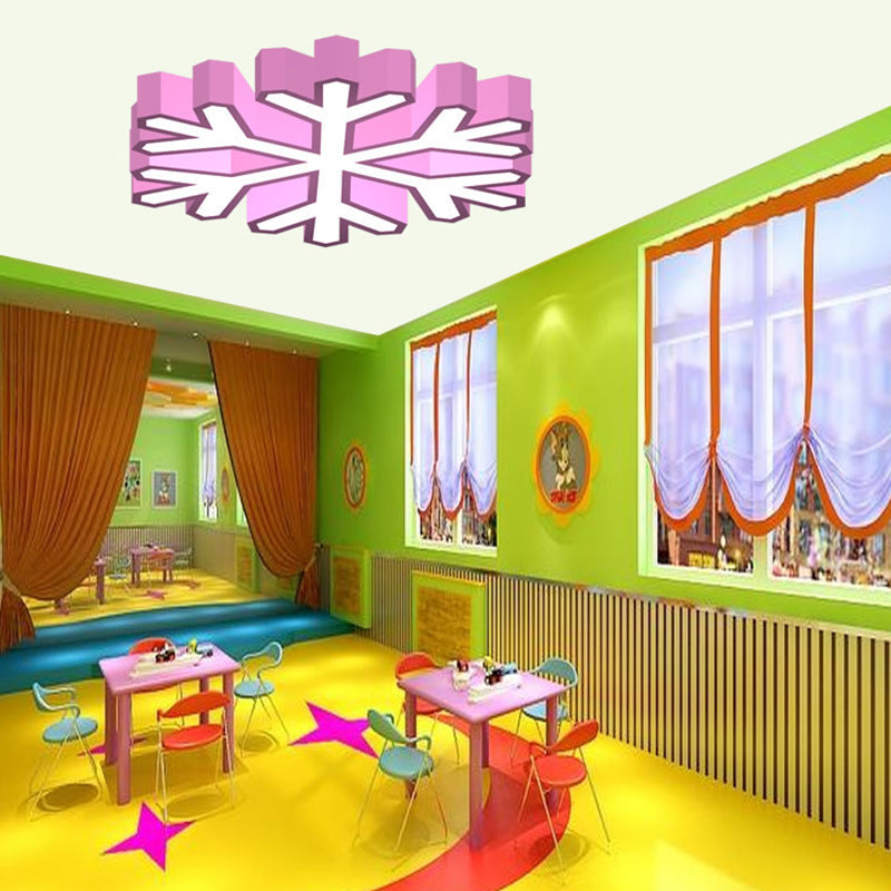Nursery School LED Flush Light Macaron Red/Yellow/Green Ceiling Mount Fixture with Snowflake Acrylic Shade Pink Clearhalo 'Ceiling Lights' 'Close To Ceiling Lights' 'Close to ceiling' 'Flush mount' Lighting' 1903964