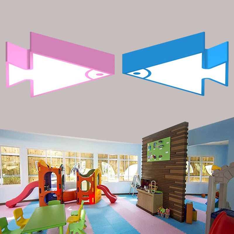 18"/22" Wide Kids LED Flush Mount Pink/Green/Blue Triangle-Fish Shaped Ceiling Light with Acrylic Shade Clearhalo 'Ceiling Lights' 'Close To Ceiling Lights' 'Close to ceiling' 'Flush mount' Lighting' 1903968