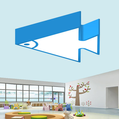18"/22" Wide Kids LED Flush Mount Pink/Green/Blue Triangle-Fish Shaped Ceiling Light with Acrylic Shade Blue Clearhalo 'Ceiling Lights' 'Close To Ceiling Lights' 'Close to ceiling' 'Flush mount' Lighting' 1903969