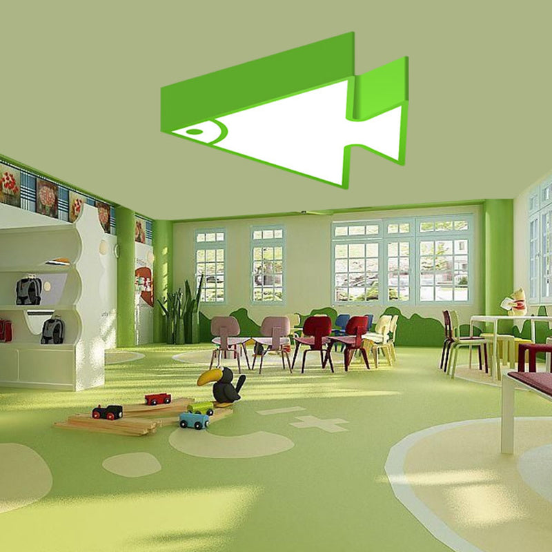18"/22" Wide Kids LED Flush Mount Pink/Green/Blue Triangle-Fish Shaped Ceiling Light with Acrylic Shade Green Clearhalo 'Ceiling Lights' 'Close To Ceiling Lights' 'Close to ceiling' 'Flush mount' Lighting' 1903976