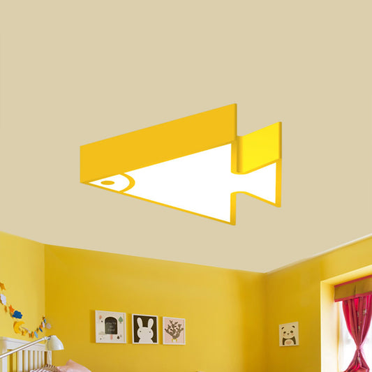 18"/22" Wide Kids LED Flush Mount Pink/Green/Blue Triangle-Fish Shaped Ceiling Light with Acrylic Shade Yellow Clearhalo 'Ceiling Lights' 'Close To Ceiling Lights' 'Close to ceiling' 'Flush mount' Lighting' 1903978