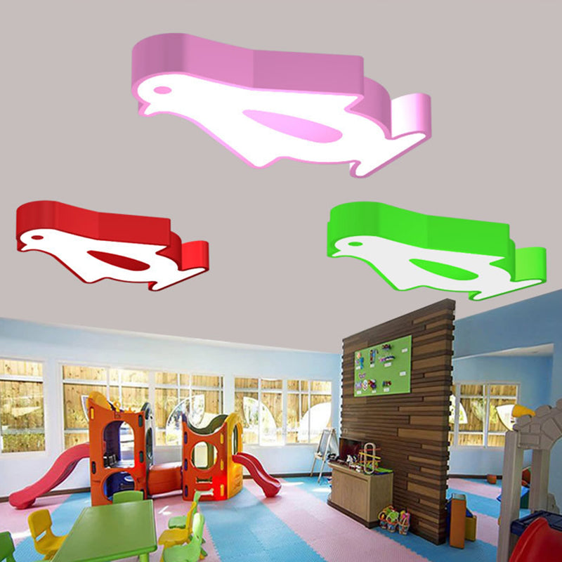 Penguin LED Flush Mount Lighting Kids Metal Kindergarten Close to Ceiling Lamp in Red/Pink/Yellow Green Clearhalo 'Ceiling Lights' 'Close To Ceiling Lights' 'Close to ceiling' 'Flush mount' Lighting' 1903981
