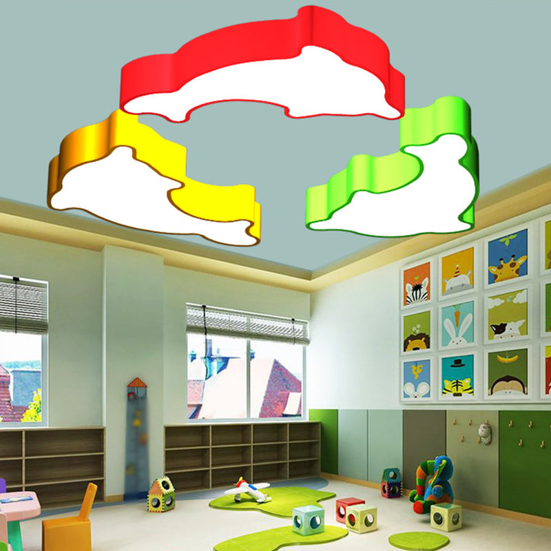 Dolphin Nursery LED Ceiling Lamp Acrylic Cartoon Flush Mount Light Fixture in Red/Yellow/Blue, 19.5"/23.5" Width Clearhalo 'Ceiling Lights' 'Close To Ceiling Lights' 'Close to ceiling' 'Flush mount' Lighting' 1903994