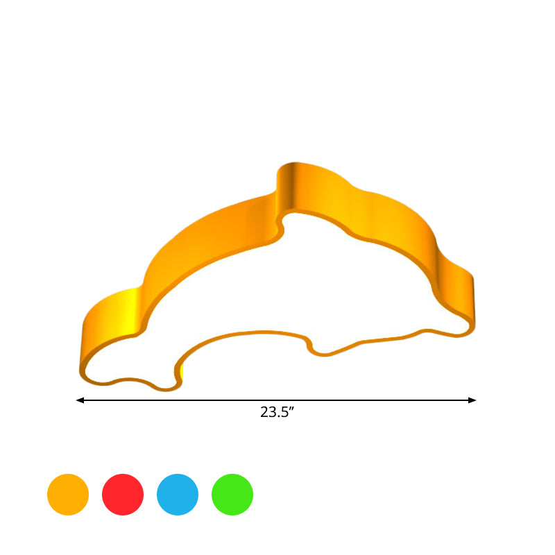 Dolphin Nursery LED Ceiling Lamp Acrylic Cartoon Flush Mount Light Fixture in Red/Yellow/Blue, 19.5"/23.5" Width Clearhalo 'Ceiling Lights' 'Close To Ceiling Lights' 'Close to ceiling' 'Flush mount' Lighting' 1903997