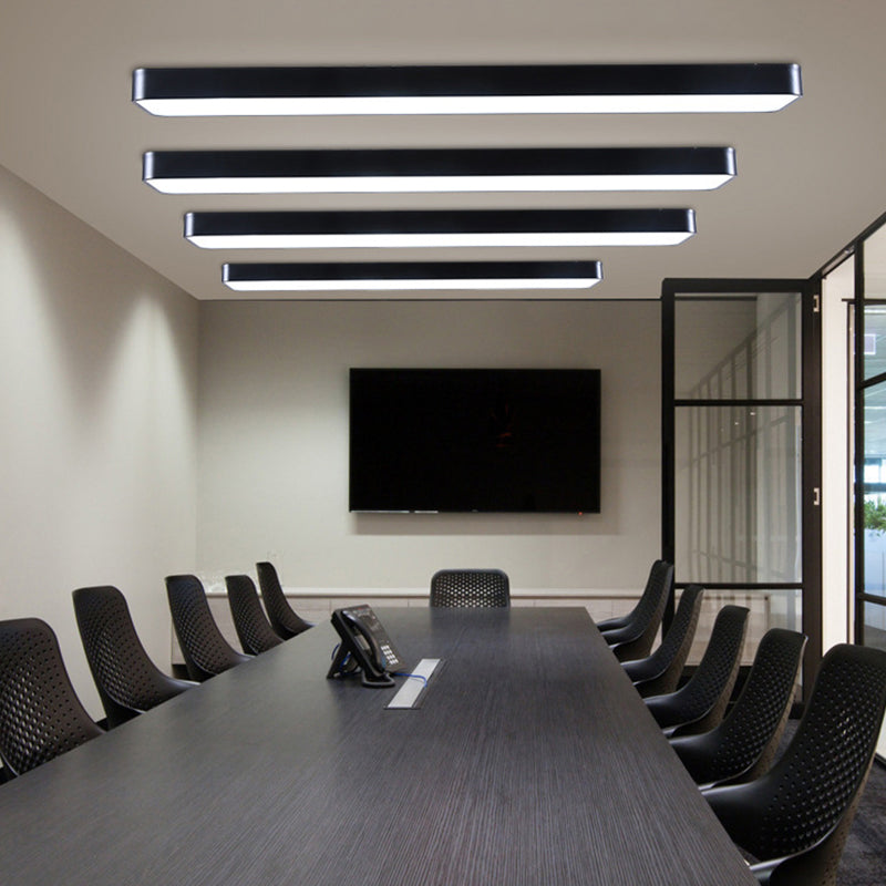 Conference Room LED Ceiling Lamp Simplicity Black Flush Light with Rectangle Acrylic Shade, 23.5"/47"/59" Long Black Clearhalo 'Ceiling Lights' 'Close To Ceiling Lights' 'Close to ceiling' 'Flush mount' Lighting' 1904108