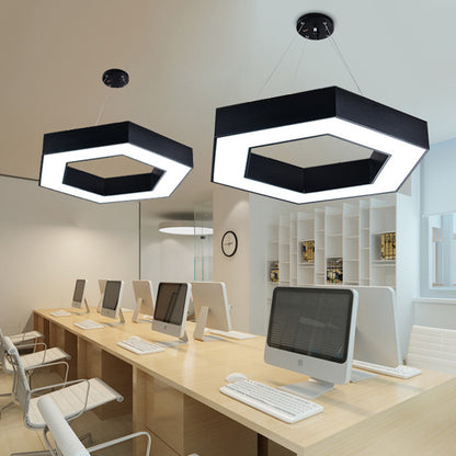Acrylic Hexagonal Hanging Pendant Modern 16"/23.5"/39" W LED Ceiling Light in Black/White for Office Black Clearhalo 'Ceiling Lights' 'Modern Pendants' 'Modern' 'Pendant Lights' 'Pendants' Lighting' 1904232