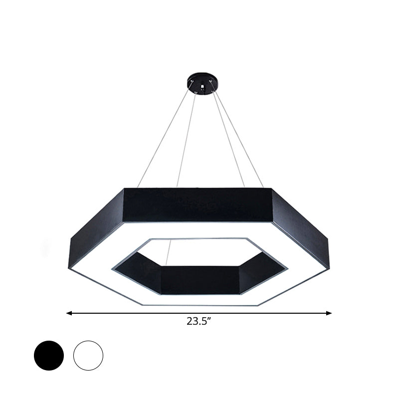 Acrylic Hexagonal Hanging Pendant Modern 16"/23.5"/39" W LED Ceiling Light in Black/White for Office Clearhalo 'Ceiling Lights' 'Modern Pendants' 'Modern' 'Pendant Lights' 'Pendants' Lighting' 1904237