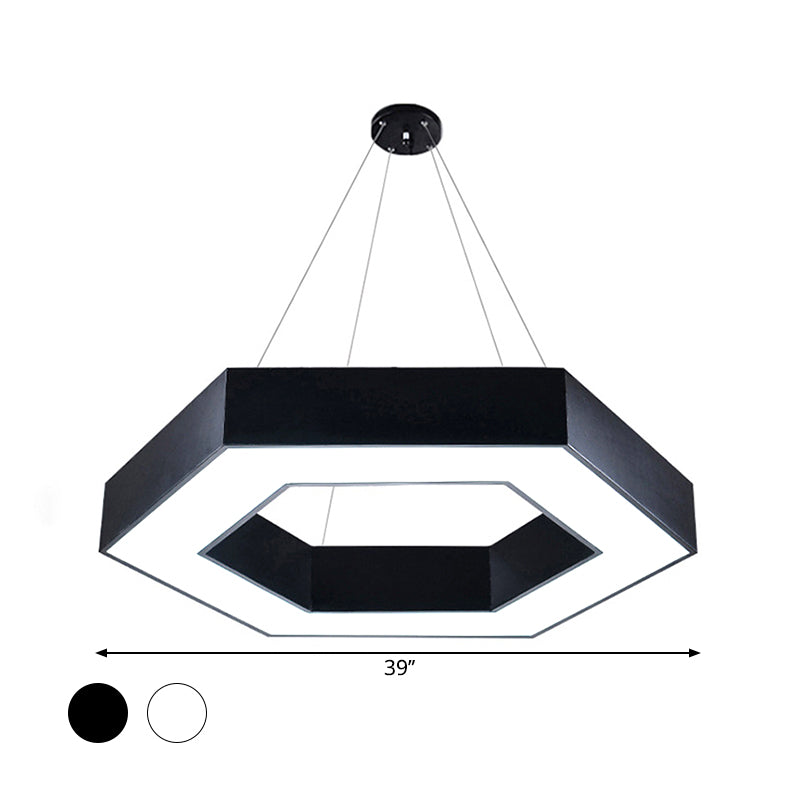 Acrylic Hexagonal Hanging Pendant Modern 16"/23.5"/39" W LED Ceiling Light in Black/White for Office Clearhalo 'Ceiling Lights' 'Modern Pendants' 'Modern' 'Pendant Lights' 'Pendants' Lighting' 1904239