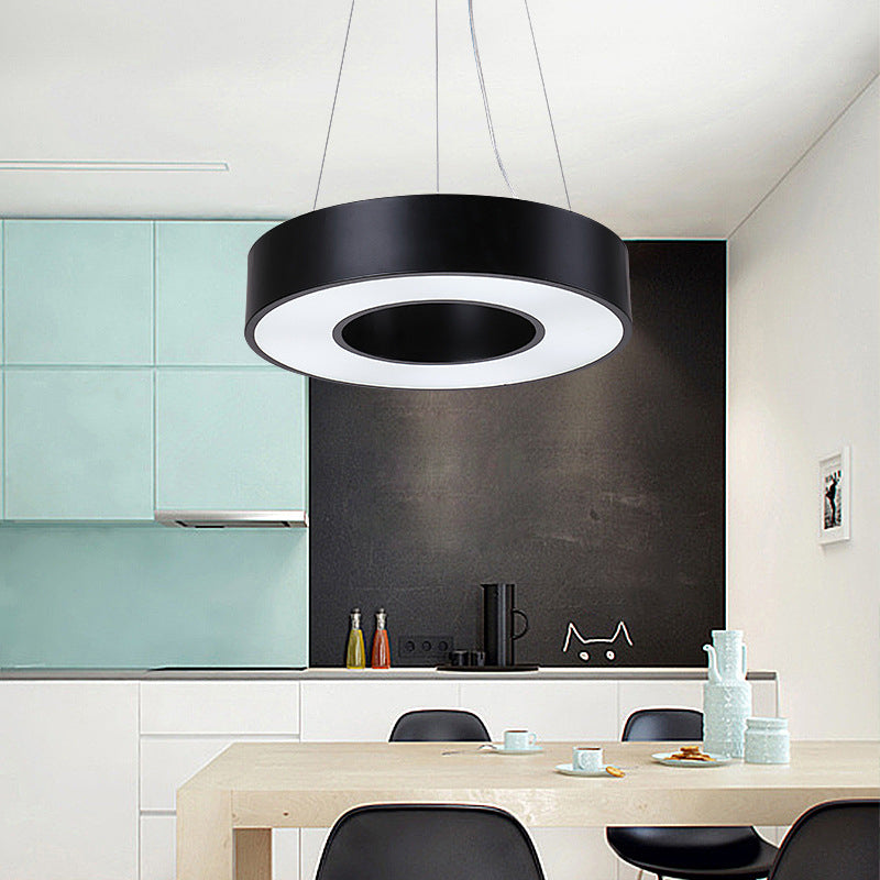 23.5" W Simplicity Circular Hanging Lamp Iron LED Office Suspended Lighting Fixture in Black Black Clearhalo 'Ceiling Lights' 'Modern Pendants' 'Modern' 'Pendant Lights' 'Pendants' Lighting' 1904285