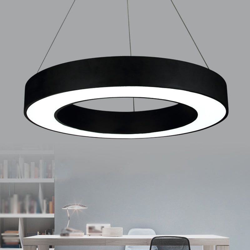 Simple LED Ceiling Lamp Black/White Halo Ring Pendant Lighting Fixture with Acrylic Shade, 16"/31.5"/39" W Black Clearhalo 'Ceiling Lights' 'Modern Pendants' 'Modern' 'Pendant Lights' 'Pendants' Lighting' 1904299