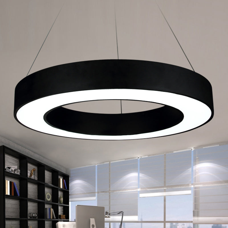 Simple LED Ceiling Lamp Black/White Halo Ring Pendant Lighting Fixture with Acrylic Shade, 16"/31.5"/39" W Clearhalo 'Ceiling Lights' 'Modern Pendants' 'Modern' 'Pendant Lights' 'Pendants' Lighting' 1904300
