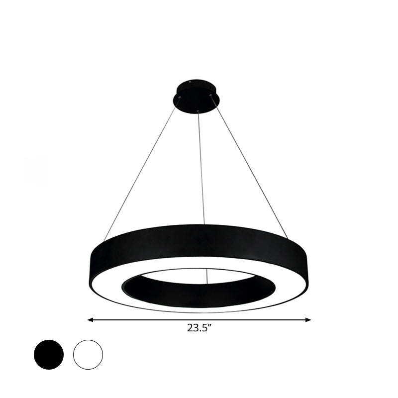 Simple LED Ceiling Lamp Black/White Halo Ring Pendant Lighting Fixture with Acrylic Shade, 16"/31.5"/39" W Clearhalo 'Ceiling Lights' 'Modern Pendants' 'Modern' 'Pendant Lights' 'Pendants' Lighting' 1904303