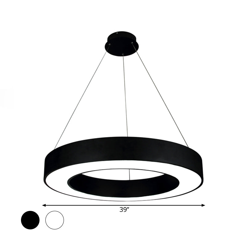 Simple LED Ceiling Lamp Black/White Halo Ring Pendant Lighting Fixture with Acrylic Shade, 16"/31.5"/39" W Clearhalo 'Ceiling Lights' 'Modern Pendants' 'Modern' 'Pendant Lights' 'Pendants' Lighting' 1904305