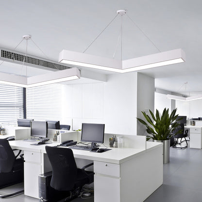 V-Shaped Commercial Pendant Lighting Minimalism Metal Black/White LED Hanging Lamp, 23.5"/35.5"/47" Wide White Clearhalo 'Ceiling Lights' 'Modern Pendants' 'Modern' 'Pendant Lights' 'Pendants' Lighting' 1904317