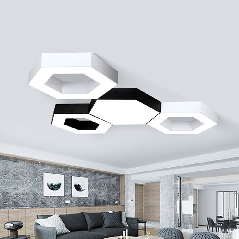 Hexagon LED Flush Ceiling Light Contemporary Acrylic Living Room Flushmount in Black/White, 16"/19.5"/31.5" W Clearhalo 'Ceiling Lights' 'Close To Ceiling Lights' 'Close to ceiling' 'Flush mount' Lighting' 1904349