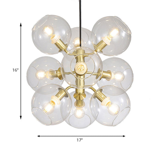 Clear Glass Grape Mini Chandelier 9 Head Post Modern Drop Ceiling Light in Gold Finish Clearhalo 'Ceiling Lights' 'Chandeliers' 'Glass shade' 'Glass' 'Modern Chandeliers' 'Modern' Lighting' 190471