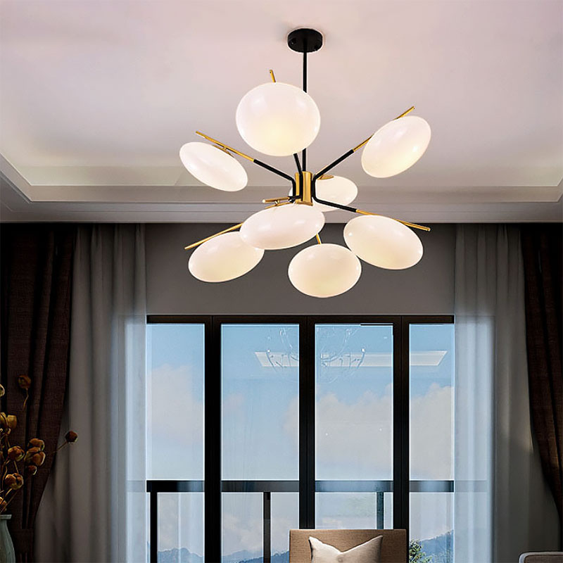 Opal Glass Ellipse Shade Pendant Light 6/8 Lights Post Modern Ceiling Hanging Lamp for Living Room 8 White Clearhalo 'Ceiling Lights' 'Chandeliers' 'Glass shade' 'Glass' 'Modern Chandeliers' 'Modern' 'Pendant Lights' Lighting' 190556