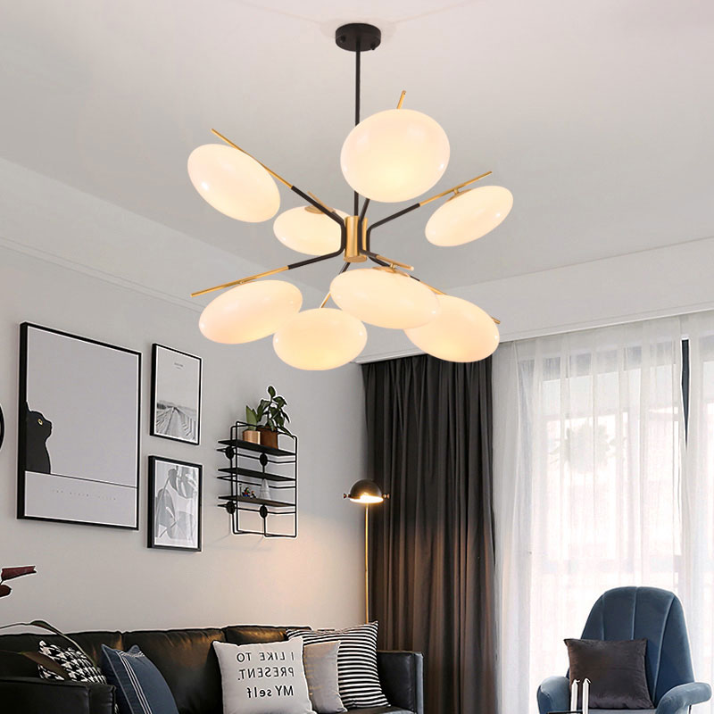 Opal Glass Ellipse Shade Pendant Light 6/8 Lights Post Modern Ceiling Hanging Lamp for Living Room Clearhalo 'Ceiling Lights' 'Chandeliers' 'Glass shade' 'Glass' 'Modern Chandeliers' 'Modern' 'Pendant Lights' Lighting' 190557