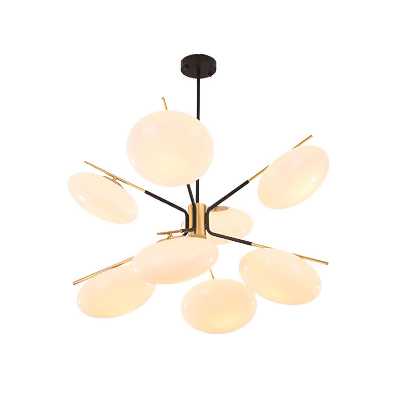 Opal Glass Ellipse Shade Pendant Light 6/8 Lights Post Modern Ceiling Hanging Lamp for Living Room Clearhalo 'Ceiling Lights' 'Chandeliers' 'Glass shade' 'Glass' 'Modern Chandeliers' 'Modern' 'Pendant Lights' Lighting' 190558