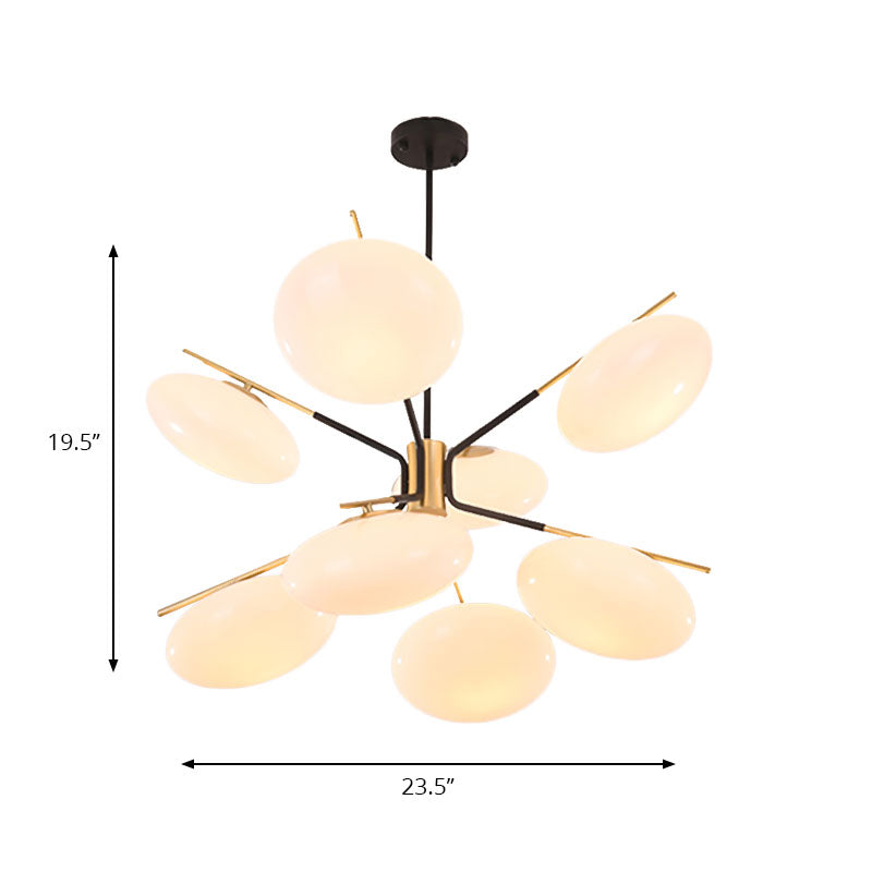 Opal Glass Ellipse Shade Pendant Light 6/8 Lights Post Modern Ceiling Hanging Lamp for Living Room Clearhalo 'Ceiling Lights' 'Chandeliers' 'Glass shade' 'Glass' 'Modern Chandeliers' 'Modern' 'Pendant Lights' Lighting' 190559