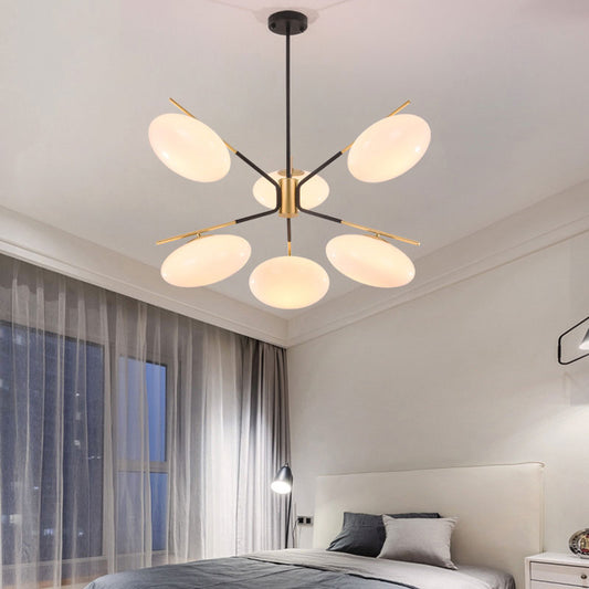 Opal Glass Ellipse Shade Pendant Light 6/8 Lights Post Modern Ceiling Hanging Lamp for Living Room 6 White Clearhalo 'Ceiling Lights' 'Chandeliers' 'Glass shade' 'Glass' 'Modern Chandeliers' 'Modern' 'Pendant Lights' Lighting' 190561