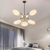 Opal Glass Ellipse Shade Pendant Light 6/8 Lights Post Modern Ceiling Hanging Lamp for Living Room 6 White Clearhalo 'Ceiling Lights' 'Chandeliers' 'Glass shade' 'Glass' 'Modern Chandeliers' 'Modern' 'Pendant Lights' Lighting' 190561