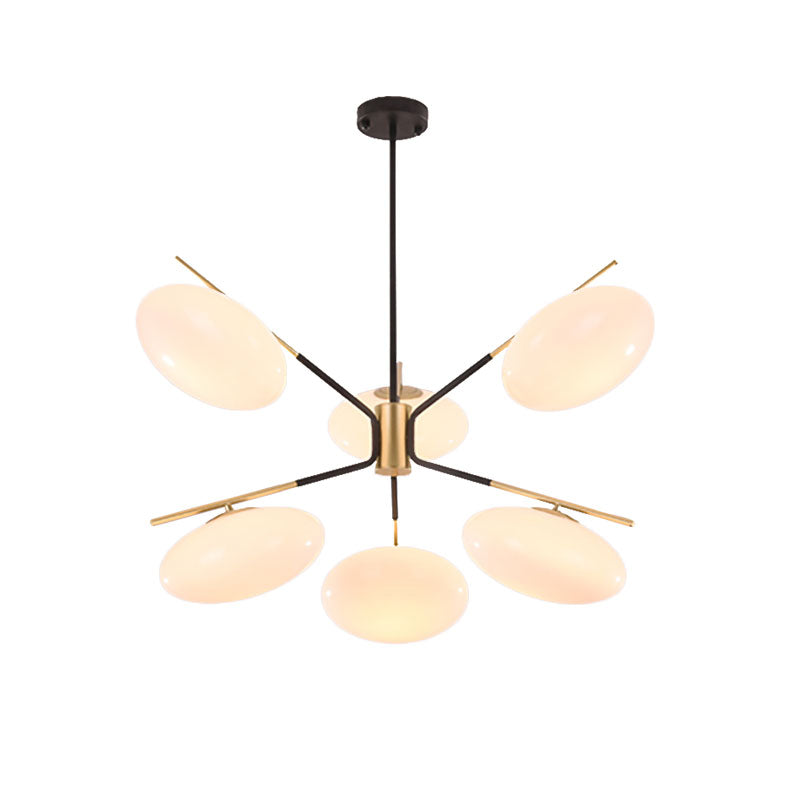 Opal Glass Ellipse Shade Pendant Light 6/8 Lights Post Modern Ceiling Hanging Lamp for Living Room Clearhalo 'Ceiling Lights' 'Chandeliers' 'Glass shade' 'Glass' 'Modern Chandeliers' 'Modern' 'Pendant Lights' Lighting' 190562