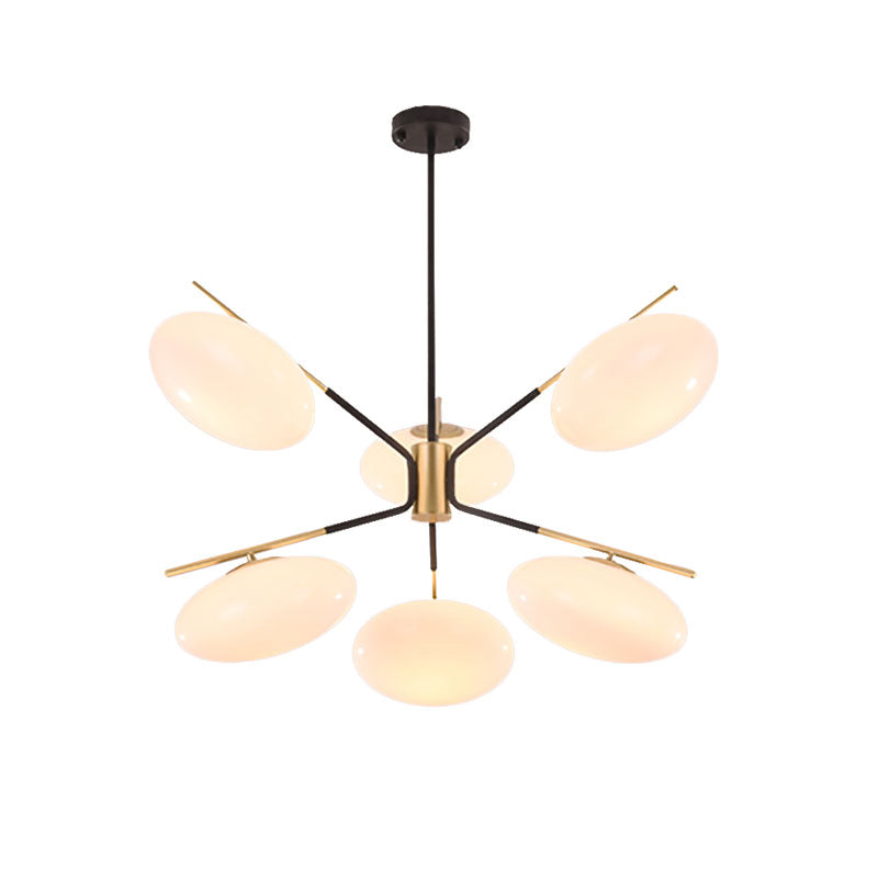 Opal Glass Ellipse Shade Pendant Light 6/8 Lights Post Modern Ceiling Hanging Lamp for Living Room Clearhalo 'Ceiling Lights' 'Chandeliers' 'Glass shade' 'Glass' 'Modern Chandeliers' 'Modern' 'Pendant Lights' Lighting' 190562