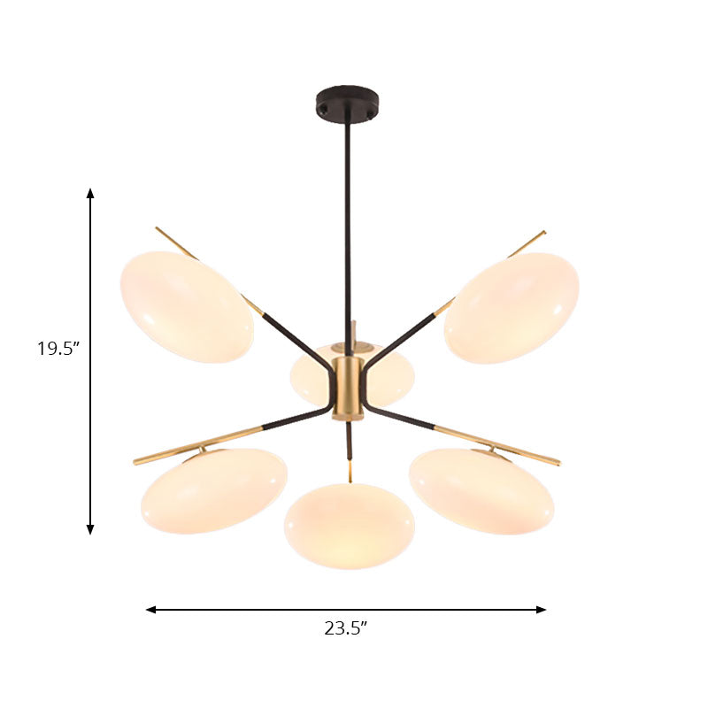 Opal Glass Ellipse Shade Pendant Light 6/8 Lights Post Modern Ceiling Hanging Lamp for Living Room Clearhalo 'Ceiling Lights' 'Chandeliers' 'Glass shade' 'Glass' 'Modern Chandeliers' 'Modern' 'Pendant Lights' Lighting' 190563