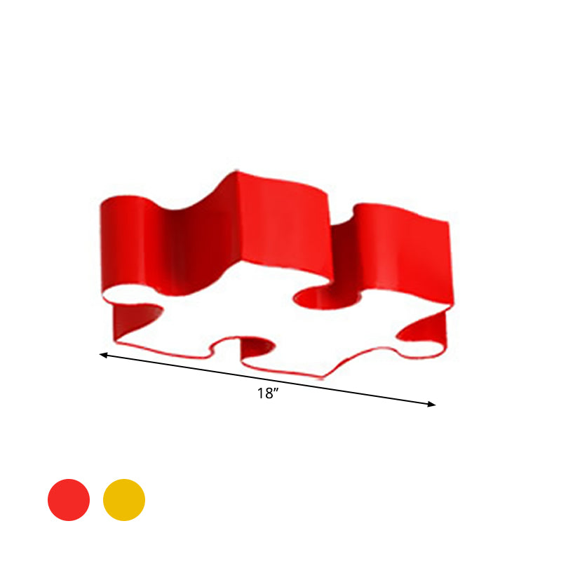 Jigsaw Puzzles Ceiling Flush Light Kids Style Acrylic Red/Yellow LED Flushmount in White/3 Color Light Clearhalo 'Ceiling Lights' 'Close To Ceiling Lights' 'Close to ceiling' 'Flush mount' Lighting' 1906875