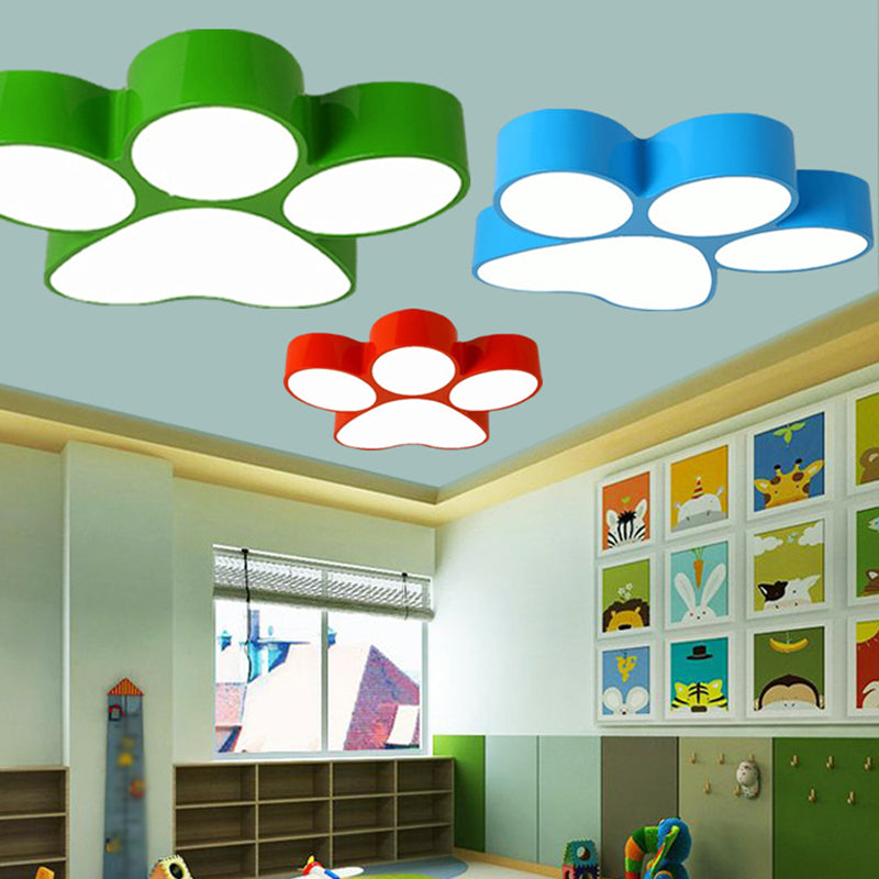 Creative Dog Paw Flush Mount Metal Kids Bedroom LED Ceiling Lighting in Red/Yellow/Blue, 18"/23.5" Width Green Clearhalo 'Ceiling Lights' 'Close To Ceiling Lights' 'Close to ceiling' 'Flush mount' Lighting' 1906900