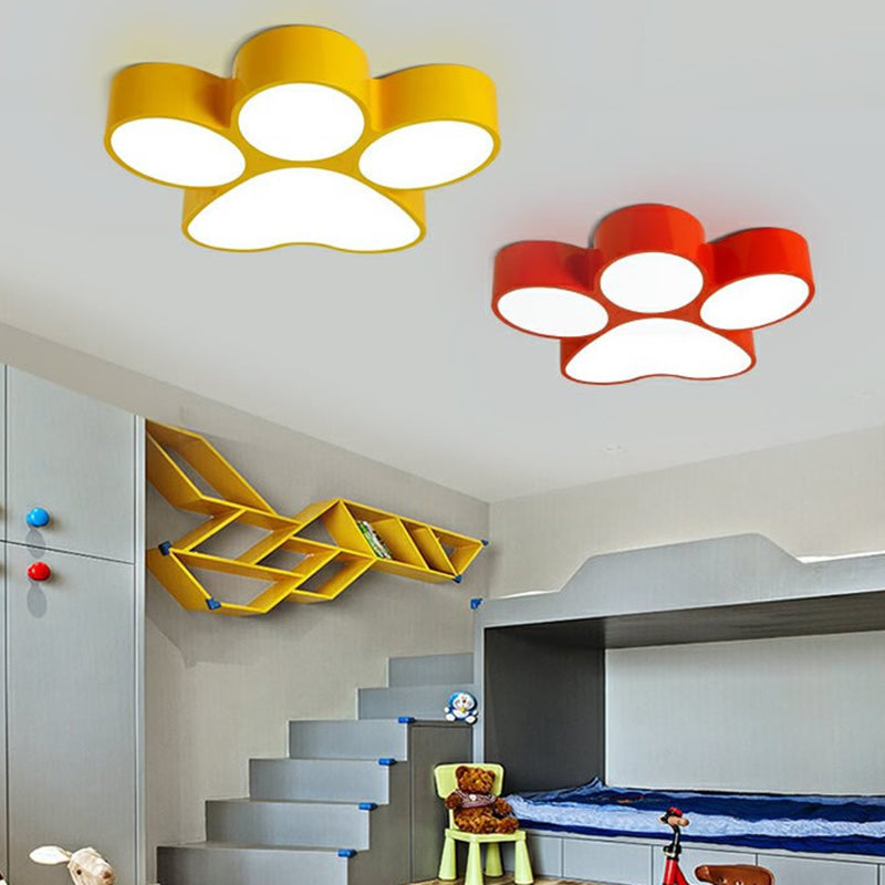 Creative Dog Paw Flush Mount Metal Kids Bedroom LED Ceiling Lighting in Red/Yellow/Blue, 18"/23.5" Width Clearhalo 'Ceiling Lights' 'Close To Ceiling Lights' 'Close to ceiling' 'Flush mount' Lighting' 1906901