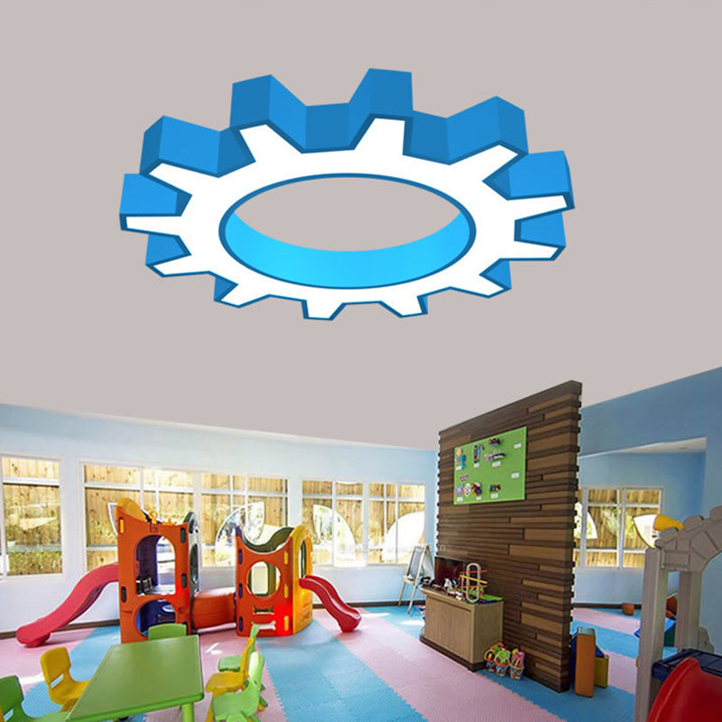 Acrylic Gear Flush Mount Ceiling Light Cartoon LED Flush Mounted Lamp in Yellow/Blue, 16"/19.5"/23.5" Wide Blue Clearhalo 'Ceiling Lights' 'Close To Ceiling Lights' 'Close to ceiling' 'Flush mount' Lighting' 1906937