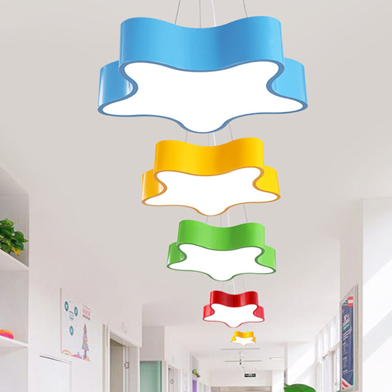 Child Care Centre LED Hanging Light Kids Red/Green/Yellow Finish Drop Pendant with Star Acrylic Shade, 11"/15" W Clearhalo 'Ceiling Lights' 'Chandeliers' Lighting' options 1906957