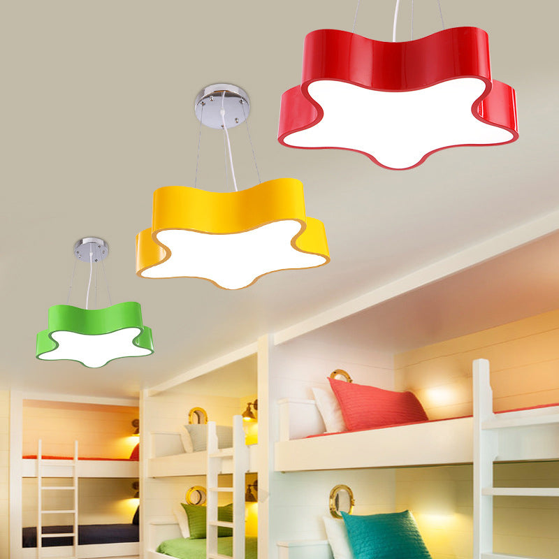 Child Care Centre LED Hanging Light Kids Red/Green/Yellow Finish Drop Pendant with Star Acrylic Shade, 11"/15" W Clearhalo 'Ceiling Lights' 'Chandeliers' Lighting' options 1906958