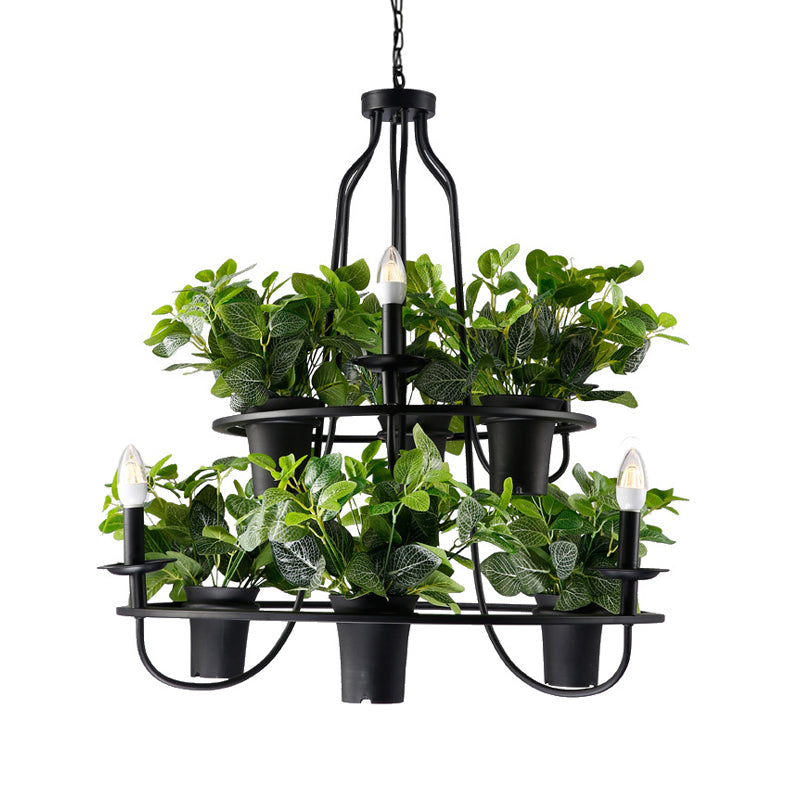 3/6 Bulbs Bonsai Ceiling Chandelier Vintage 1/2-Layer Iron Pendant Light in Black, 19.5"/27.5" Width Clearhalo 'Cast Iron' 'Ceiling Lights' 'Chandeliers' 'Industrial Chandeliers' 'Industrial' 'Metal' 'Middle Century Chandeliers' 'Rustic Chandeliers' 'Tiffany' Lighting' 1907023