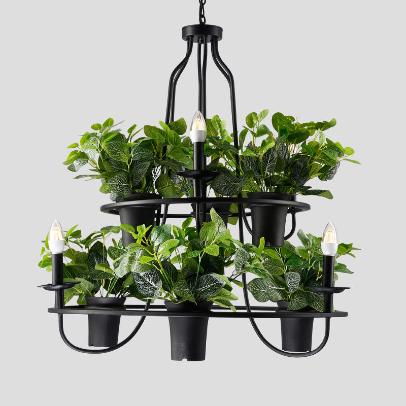 3/6 Bulbs Bonsai Ceiling Chandelier Vintage 1/2-Layer Iron Pendant Light in Black, 19.5"/27.5" Width Clearhalo 'Cast Iron' 'Ceiling Lights' 'Chandeliers' 'Industrial Chandeliers' 'Industrial' 'Metal' 'Middle Century Chandeliers' 'Rustic Chandeliers' 'Tiffany' Lighting' 1907024