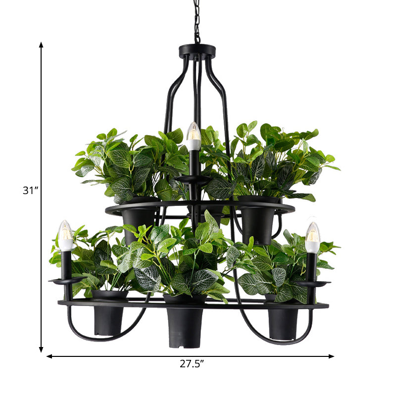 3/6 Bulbs Bonsai Ceiling Chandelier Vintage 1/2-Layer Iron Pendant Light in Black, 19.5"/27.5" Width Clearhalo 'Cast Iron' 'Ceiling Lights' 'Chandeliers' 'Industrial Chandeliers' 'Industrial' 'Metal' 'Middle Century Chandeliers' 'Rustic Chandeliers' 'Tiffany' Lighting' 1907025