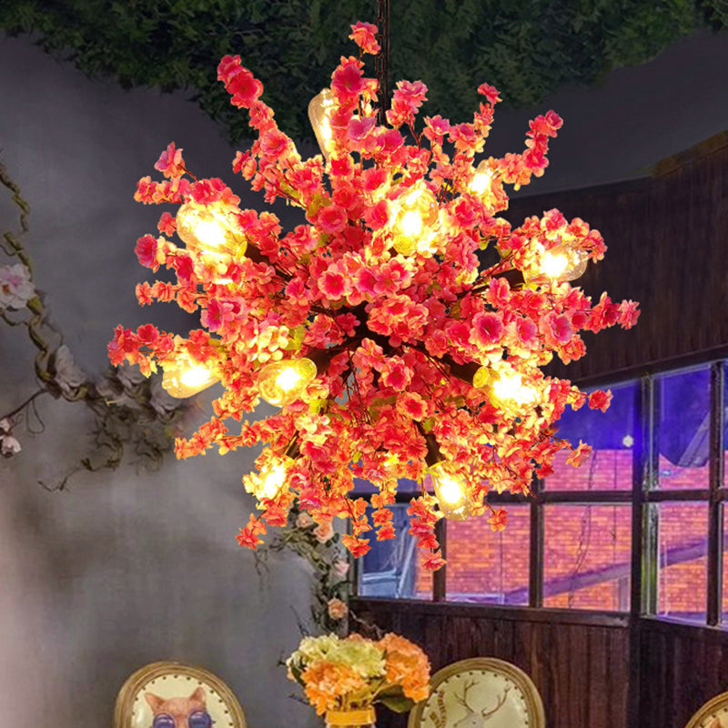 Burst/Barn/Birdcage Plant LED Pendant Lamp Industrial Pink/Green/Purple Finish Iron Hanging Chandelier for Bistro Pink Clearhalo 'Cast Iron' 'Ceiling Lights' 'Chandeliers' 'Industrial Chandeliers' 'Industrial' 'Metal' 'Middle Century Chandeliers' 'Rustic Chandeliers' 'Tiffany' Lighting' 1907031