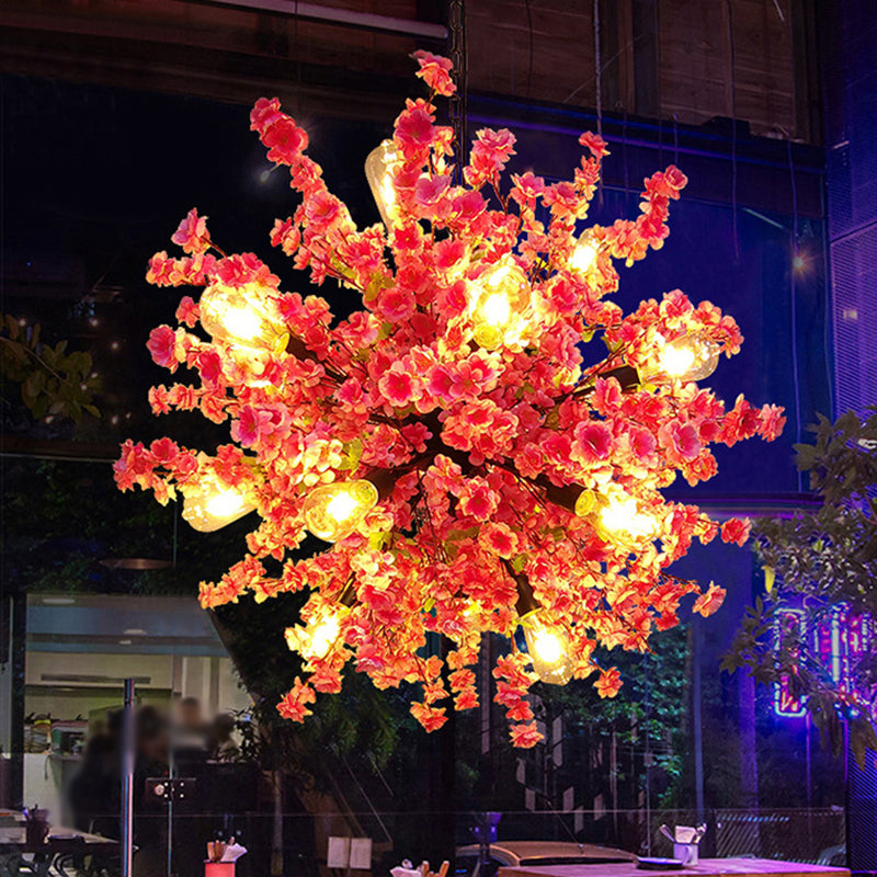 Burst/Barn/Birdcage Plant LED Pendant Lamp Industrial Pink/Green/Purple Finish Iron Hanging Chandelier for Bistro Clearhalo 'Cast Iron' 'Ceiling Lights' 'Chandeliers' 'Industrial Chandeliers' 'Industrial' 'Metal' 'Middle Century Chandeliers' 'Rustic Chandeliers' 'Tiffany' Lighting' 1907032