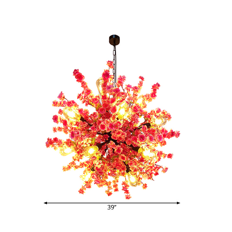 Burst/Barn/Birdcage Plant LED Pendant Lamp Industrial Pink/Green/Purple Finish Iron Hanging Chandelier for Bistro Clearhalo 'Cast Iron' 'Ceiling Lights' 'Chandeliers' 'Industrial Chandeliers' 'Industrial' 'Metal' 'Middle Century Chandeliers' 'Rustic Chandeliers' 'Tiffany' Lighting' 1907035